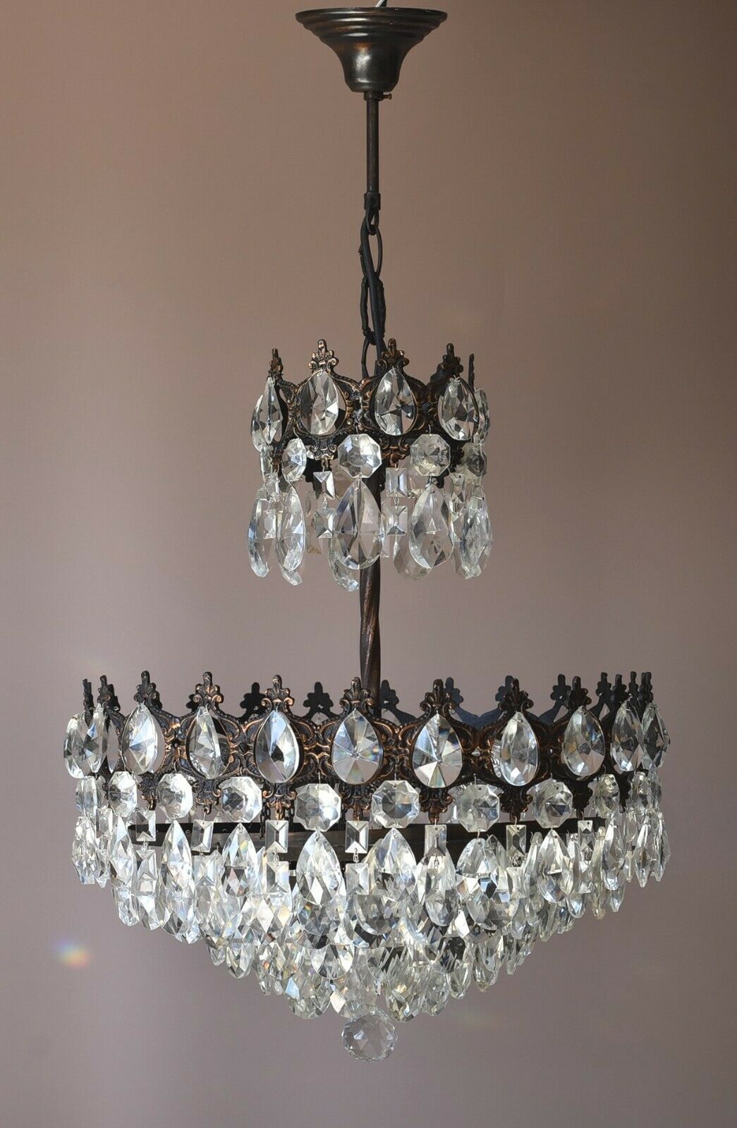 Brass Antique/ Vintage Crystal Chandelier, Hallway Lighting Light Pendant Lamp