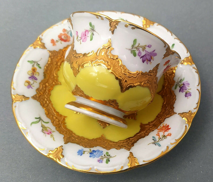 マイセンBフォーム、デミタスカップ&ソーサー、黄色に花々、一級品