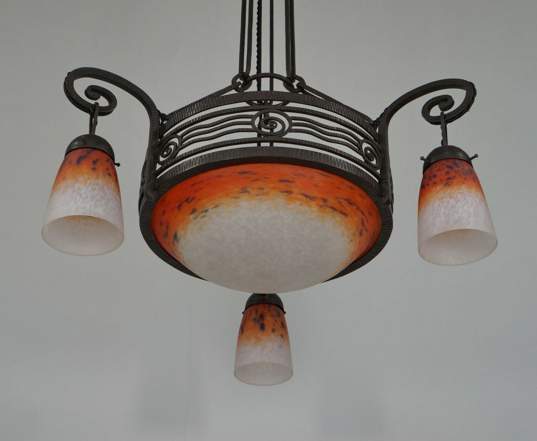 FOURNET & SCHNEIDER : signed FRENCH 1930 ART DECO CHANDELIER .... lamp daum era
