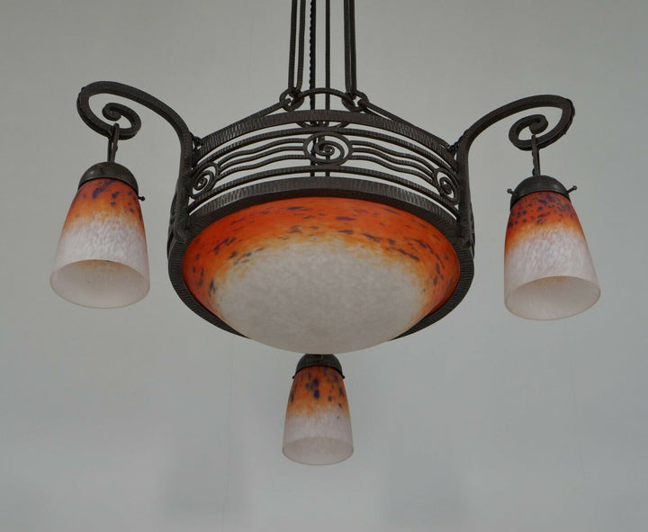 FOURNET & SCHNEIDER : signed FRENCH 1930 ART DECO CHANDELIER .... lamp daum era