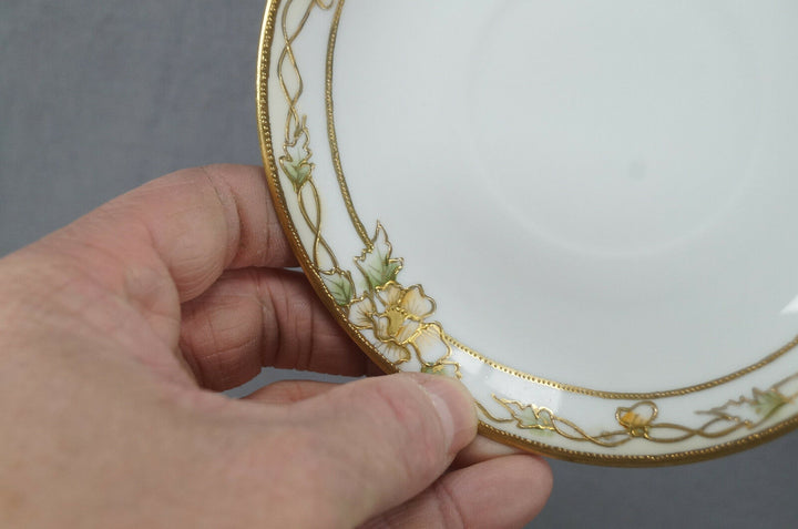 Nippon Morimura HP Orange Poppy Flowers & Gold Moriage Chocolate Cup & Saucer C