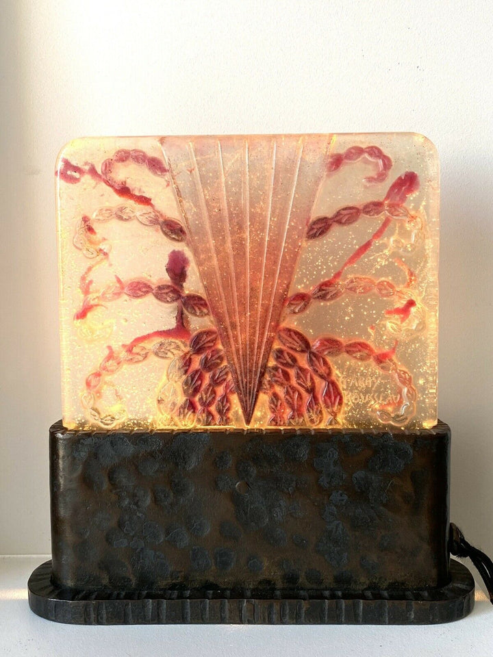 Lampe Veilleuse Algues Blanche Rose Fer Forgé Argy Rousseau Night Lamp Iron Base