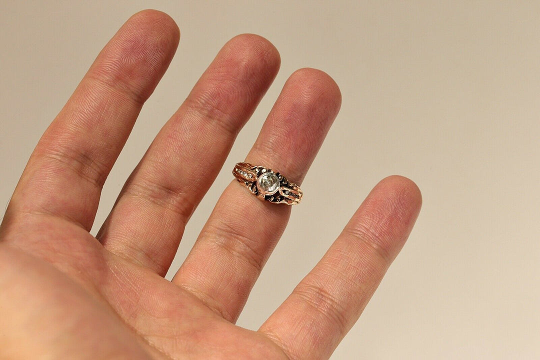 アンティーク ヴィクトリアン 14K ナチュラルローズカットダイヤモンドとダイヤモンドのリング