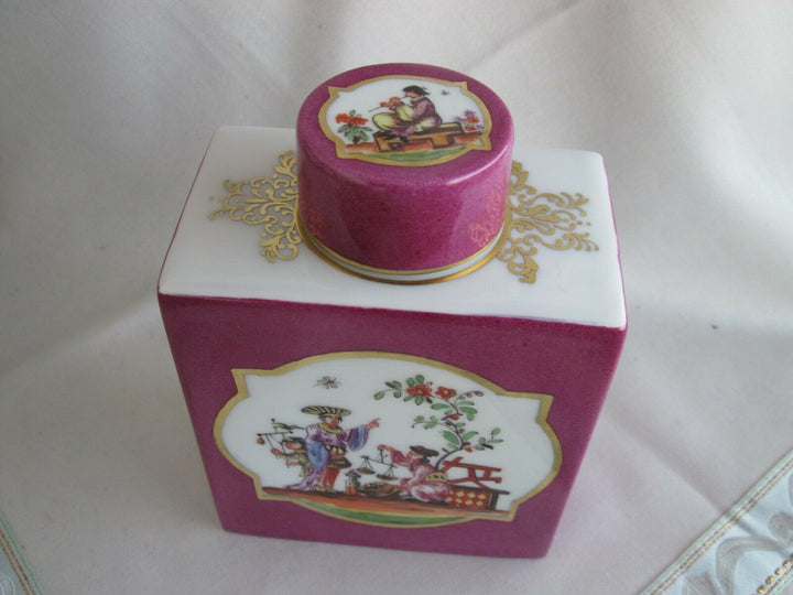 Schöne Meissen Teedose mit vielen Indischen Blumen und Chinoiserie