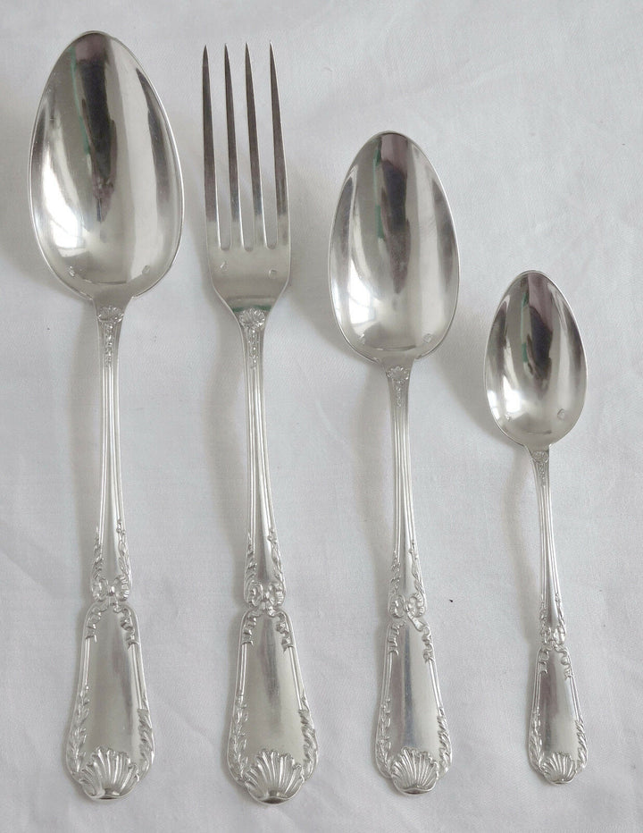 PUIFORCAT : ménagère en ARGENT MASSIF modèle Pompadour, POINCON MINERVE - 80pcs