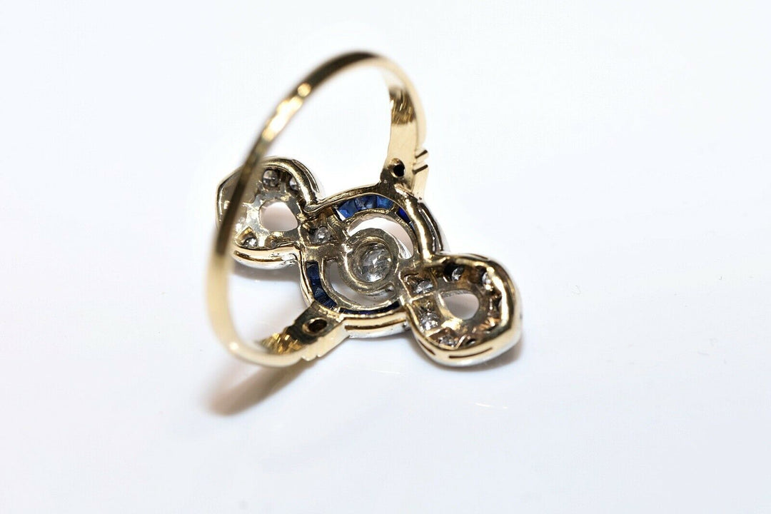 アンティーク オリジナル アールデコ 18K ナチュラルダイヤモンドとカリバーサファイアのリング