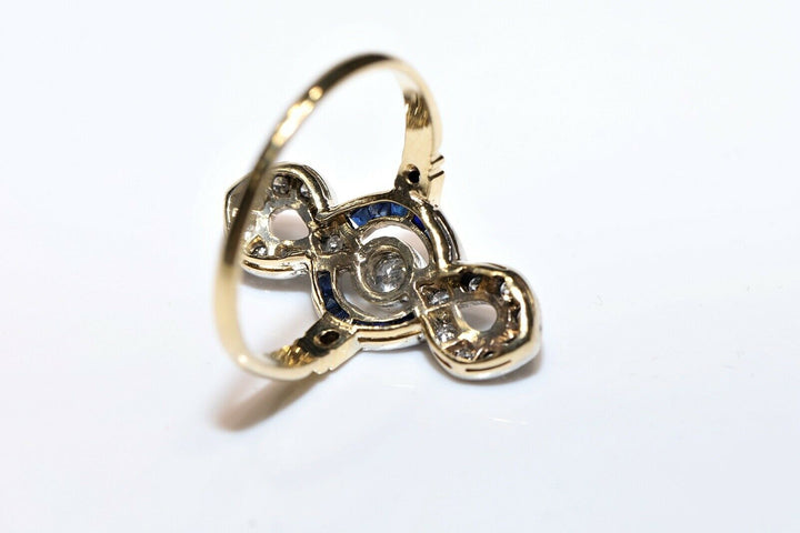 アンティーク オリジナル アールデコ 18K ナチュラルダイヤモンドとカリバーサファイアのリング