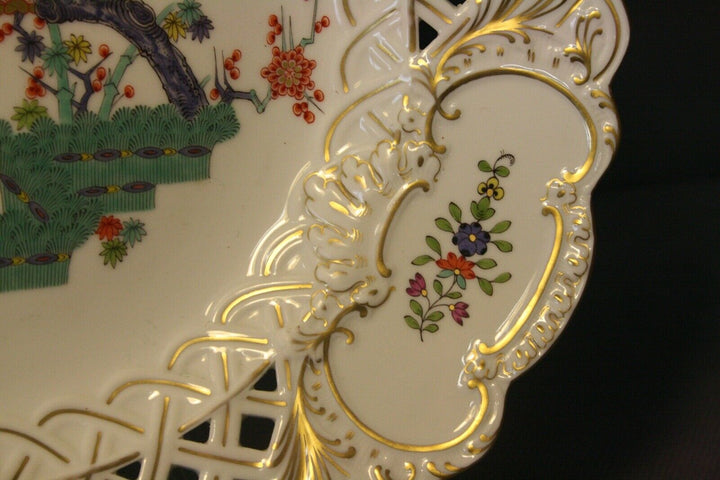 GROßER 28,5CM PRUNK TELLER FELS,AST,BLUMEN VOGEL MALEREI KAKIEMON MEISSEN 1.WAHL