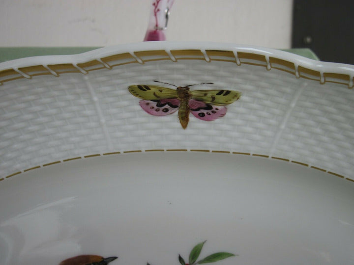 Schöne große Meissen Vorlege-Platte mit Vogel-Dekor und Insekten-Malerei