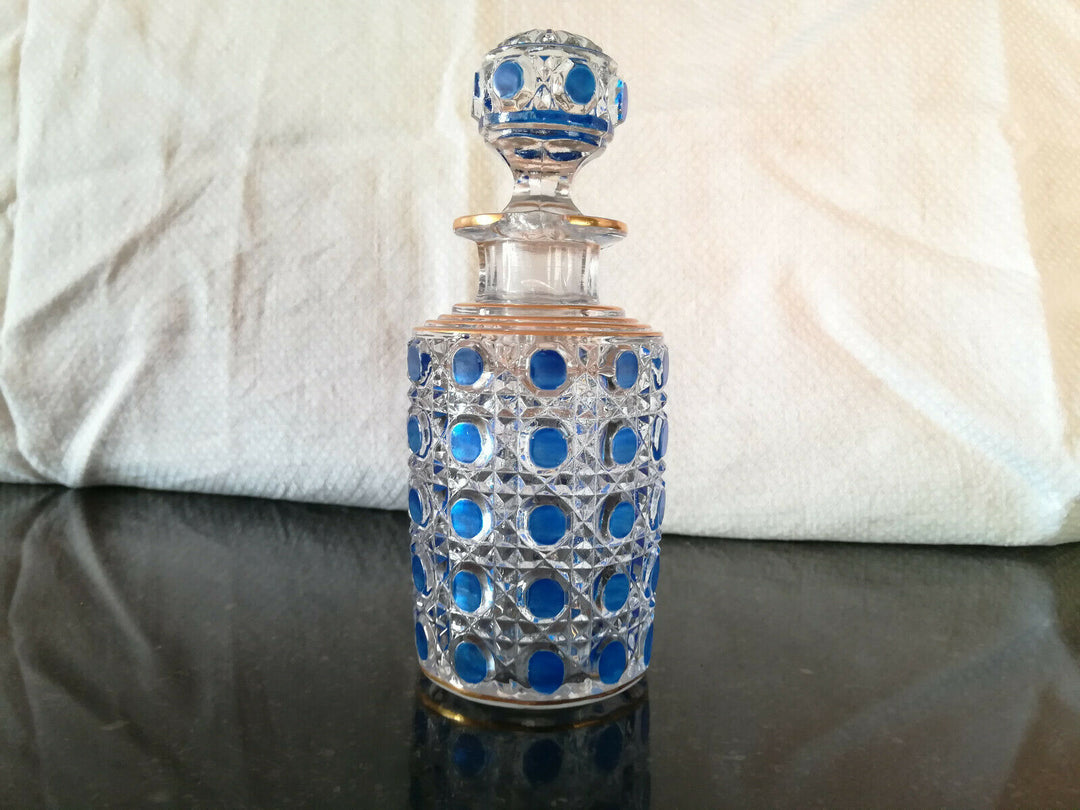 BACCARAT –1 Ancien Flacon en Cristal Massif modèle Diamants Pierreries Bleues