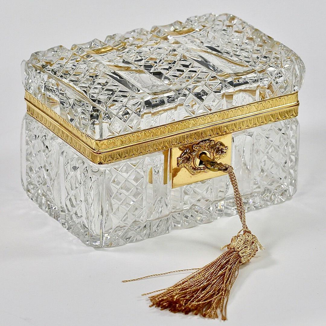 Antique France Baccarat clear crystal glass trinket or jewelry Casket box