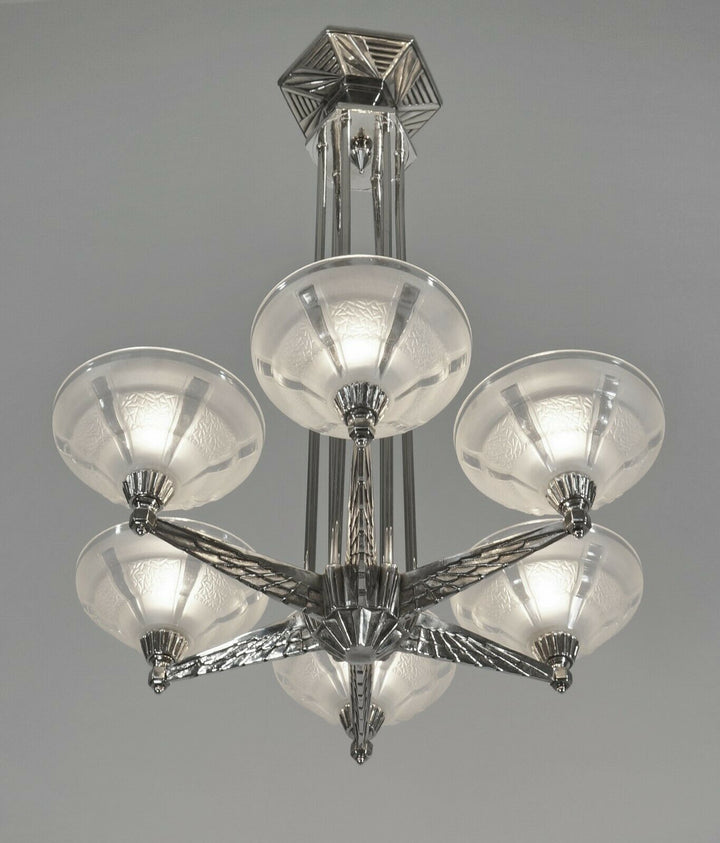 FRENCH 1930 ART DECO CHANDELIER by H.Fournet ...... lamp muller degué era France