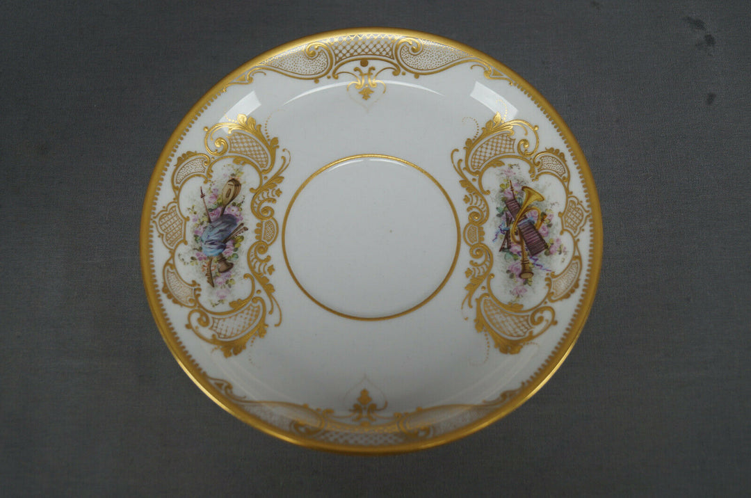 Sevres Hand Painted Courting Couple & Raised Gold Oversized Cup & Saucer C. 1889