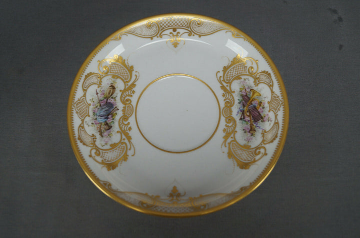 Sevres Hand Painted Courting Couple & Raised Gold Oversized Cup & Saucer C. 1889