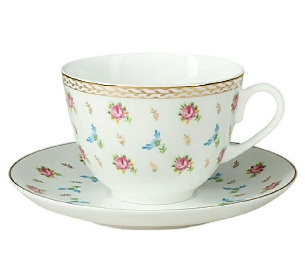 Imperial Porcelain Teacup & Saucer, Flower Waltz Pattern, LOMONOSOV, LFZ, IFZ