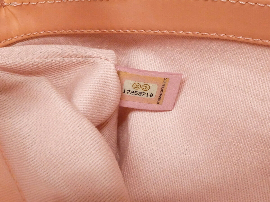 CHANEL Patent Tote Shoulder Bag Beige Pink Silver HW Medium