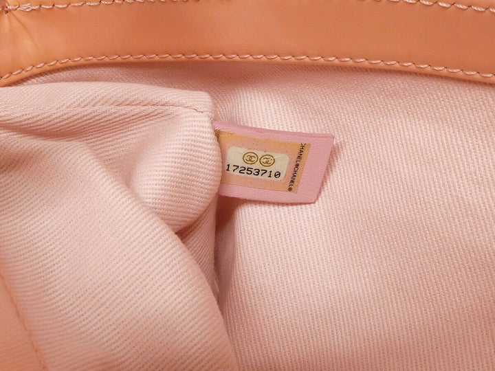 CHANEL Patent Tote Shoulder Bag Beige Pink Silver HW Medium