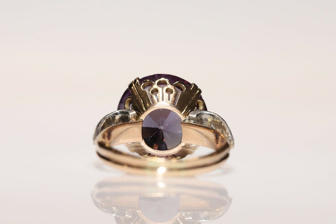 14K ナチュラルローズカットダイヤモンドとアメシストのリング