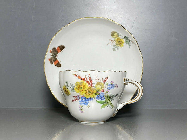 MEISSEN KAFFEE GEDECK 2-TLG TASSE UT NATURALISTISCHE BLUMENMALEREI SCHMETTERLING