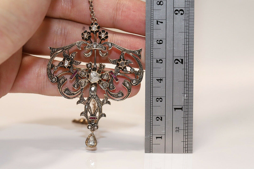 アンティーク オリジナル オスマン朝 8K ゴールド 天然ローズカット ダイヤモンド・ルビー ネックレス