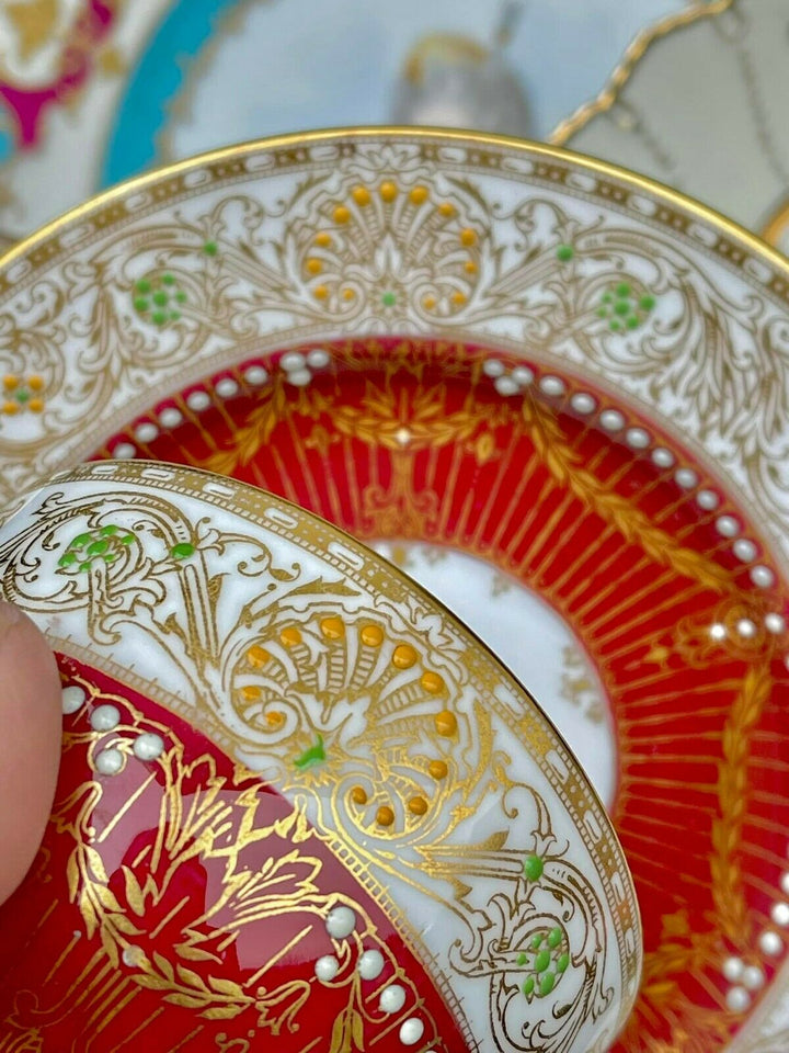 ロイヤルウースター　アンティーク　ティーカップ&ソーサー　ゴールドエナメルジュール