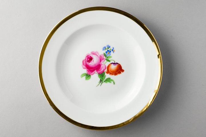 マイセン(Meissen)　カップ・ソーサー・プレート　ピンクローズ　クナウフ期　1級品