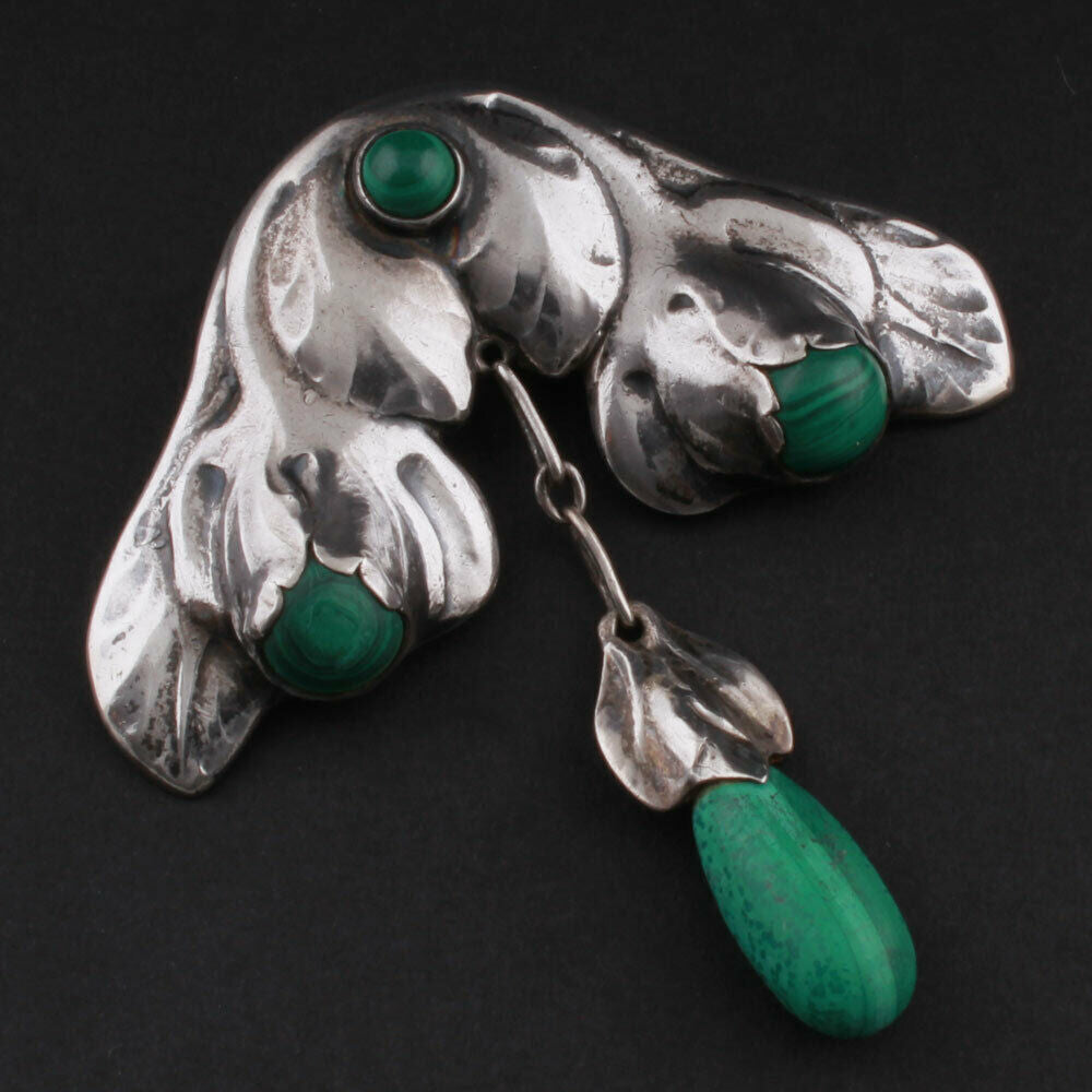 エヴァルト・ニールセン シルバー830 孔雀石ブローチ