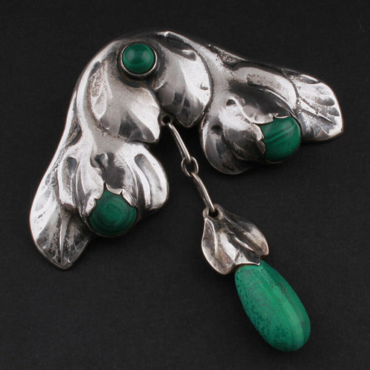 エヴァルト・ニールセン シルバー830 孔雀石ブローチ