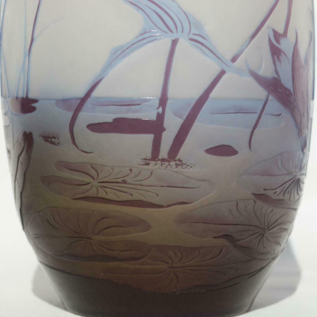 エミールガレ　フランス製　アンティーク　池　草　水　スイレン　蓮の花　ガラス花瓶