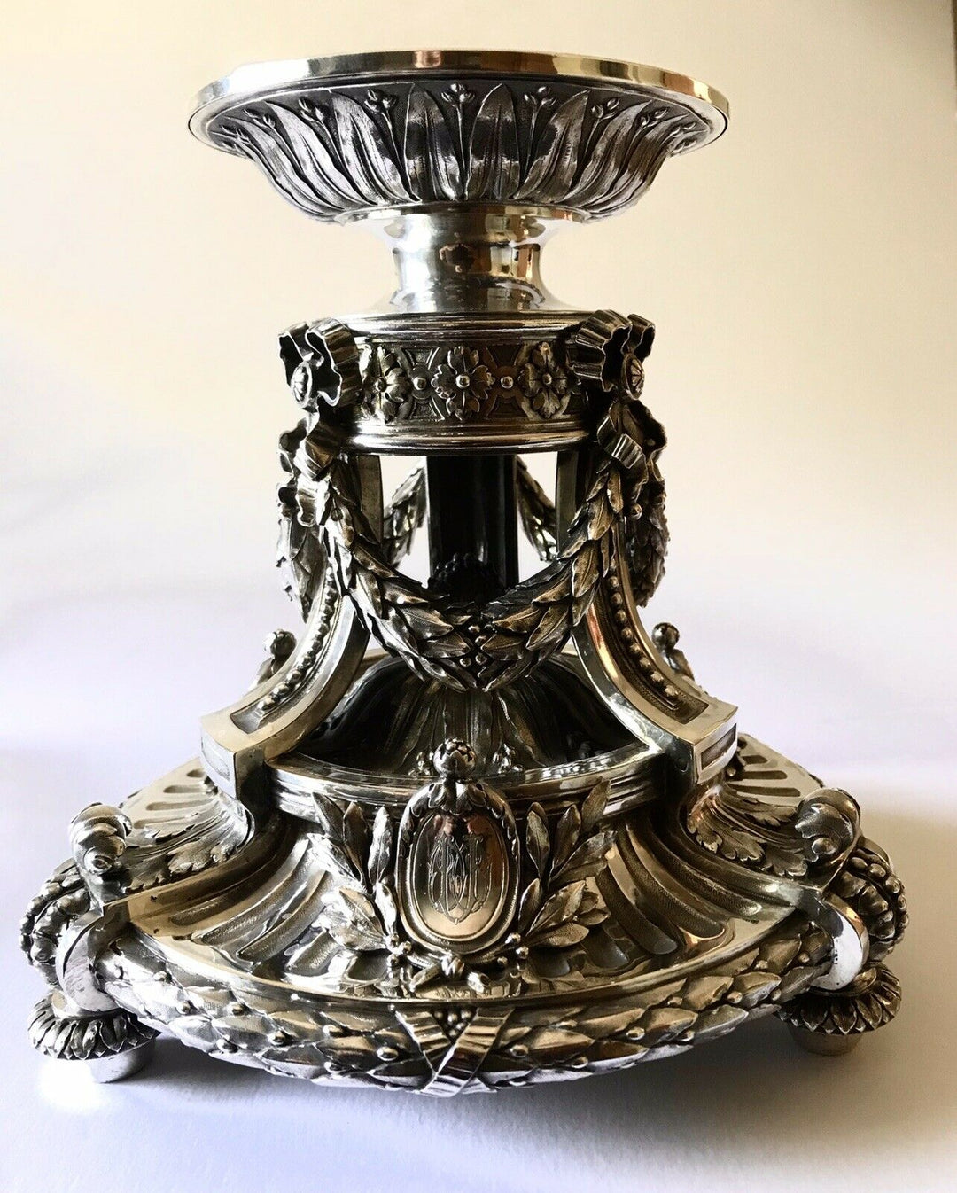 Magnificent Pair Solid Silver Baccarat Table Guarniture Centre Piece Odiot Paris