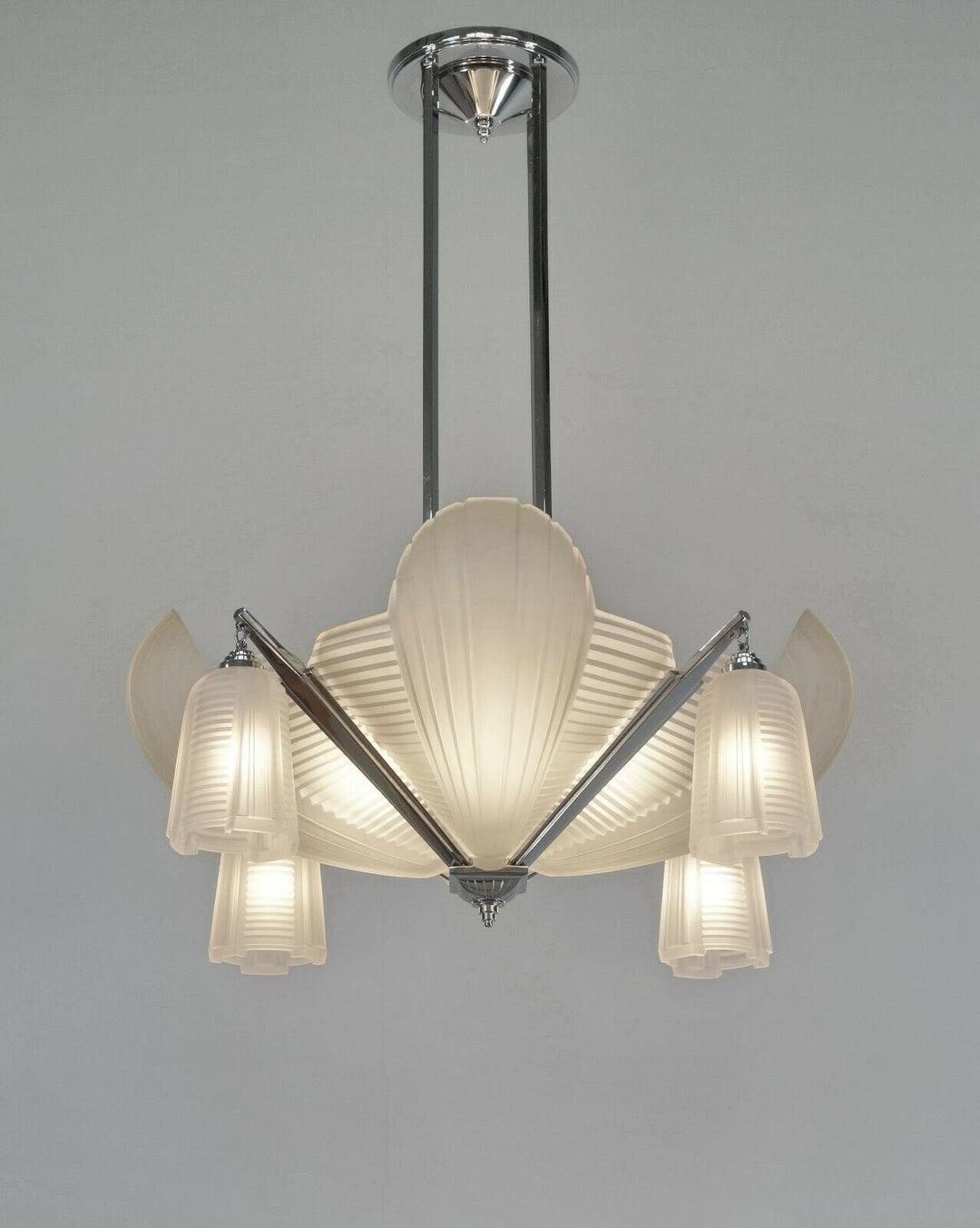 H.PETITOT : LARGE FRENCH 1930 ART DECO CHANDELIER cleopatra ..... Muller freres