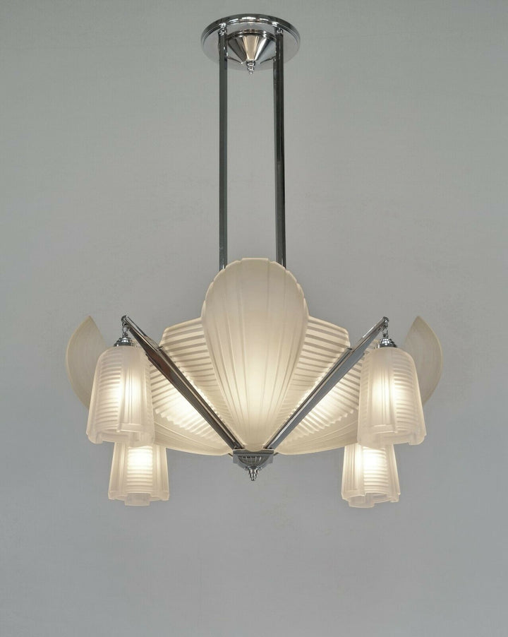 H.PETITOT : LARGE FRENCH 1930 ART DECO CHANDELIER cleopatra ..... Muller freres