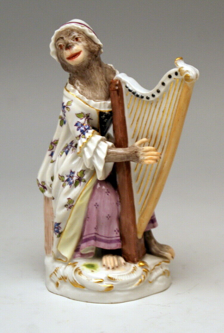邁森 MEISSEN マイセン FIGUR AFFENKAPELLE HARFENISTIN MONKEY ORCHESTRA NR: 20 UM 1860