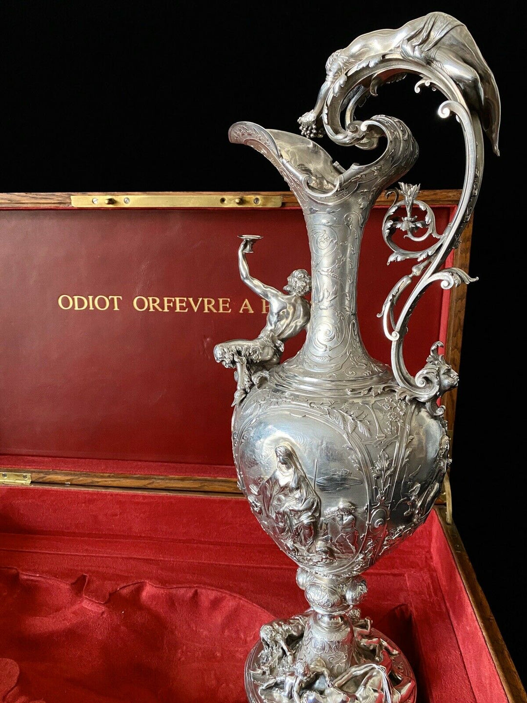 ODIOT UNIQUE FIGURAL EWER PARIS EXHIBITION 1878 TREASURE FRENCH STERLING SILVER