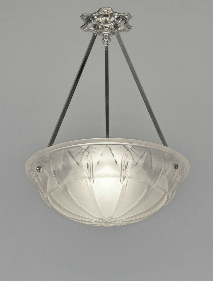 MULLER FRERES : FRENCH 1930 ART DECO PENDANT CHANDELIER ... lamp bronze lustre