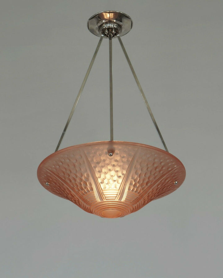 MULLER FRERES & A.BLOCH : large FRENCH 1930 ART DECO PENDANT CHANDELIER . France