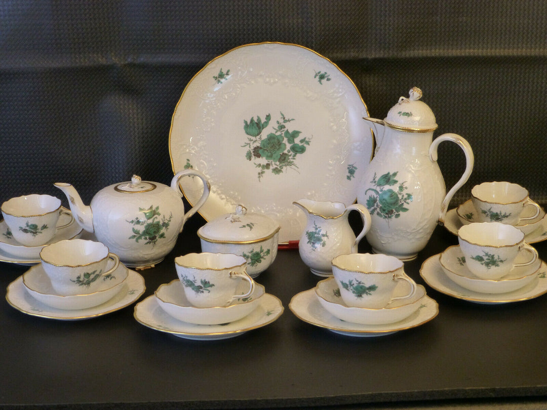 Meißen Porzellan Service, Kaffee- u. Teeservice, Neumarseille, Kupfergrün