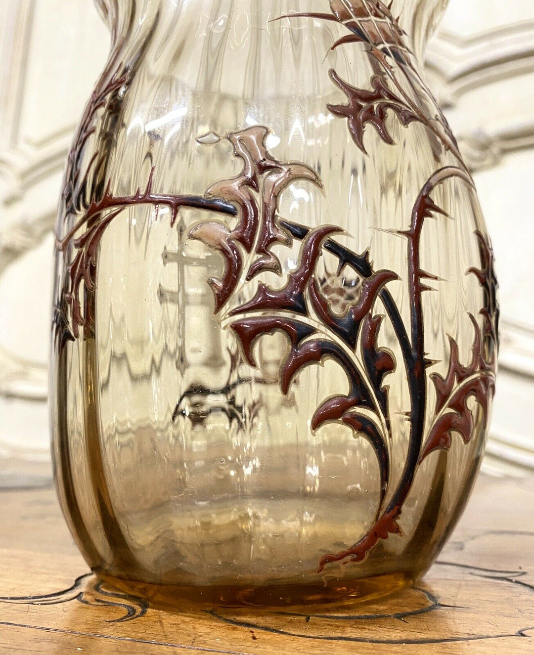 Emile Gallé - Vase Aux Chardons En Verre Strillé Et Émaillé, Art Nouveau
