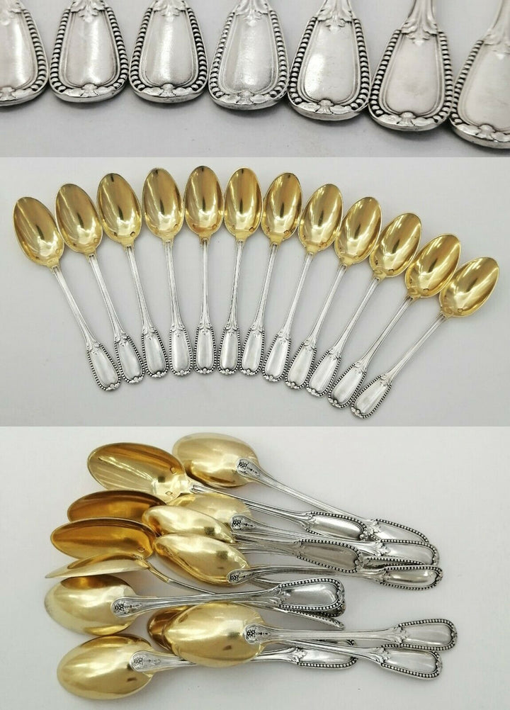 Puiforcat: French Sterling Silver & Vermeil Small Coffee, Mocha Spoons - 12pc