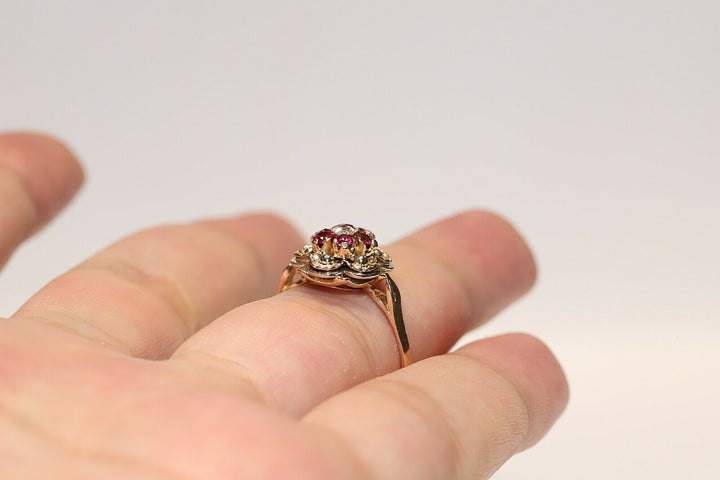 アンティーク 18K ナチュラルダイヤモンドとルビーのヴィクトリアンリング