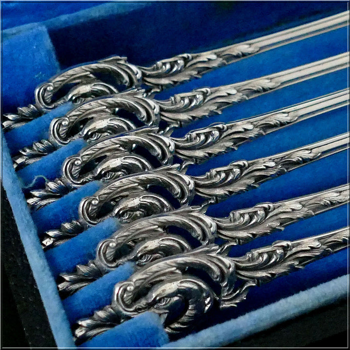Canaux French Sterling Silver 18k Gold Coffee Dessert Spoons Set, Box, Dragon