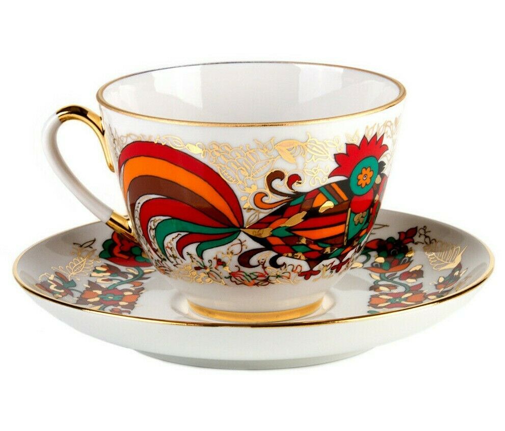 Red Rooster TeaCup & Saucer Imperial Porcelain Lomonosov Bone China