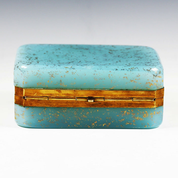 Vintage Italy Murano blue opaline Aventurine glass trinket or jewelry hinged Box