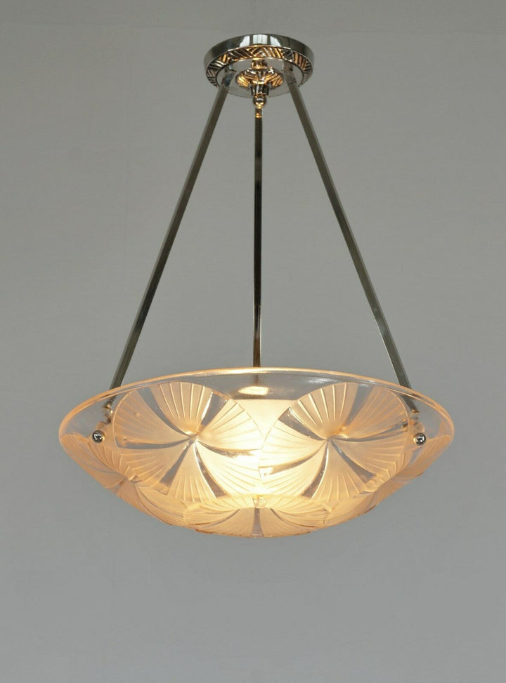 HUBENS & DEGUÉ : FRENCH 1930 ART DECO PENDANT . chandelier 1925 lamp muller era