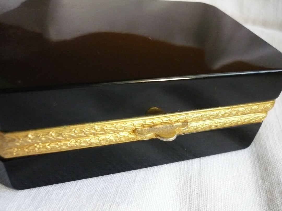 Vintage Venetian Black Opaline Glass Casket Box
