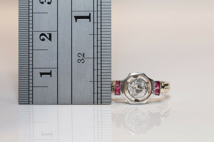 アンティーク アールデコ 14K ナチュラルダイヤモンドとルビーのリング