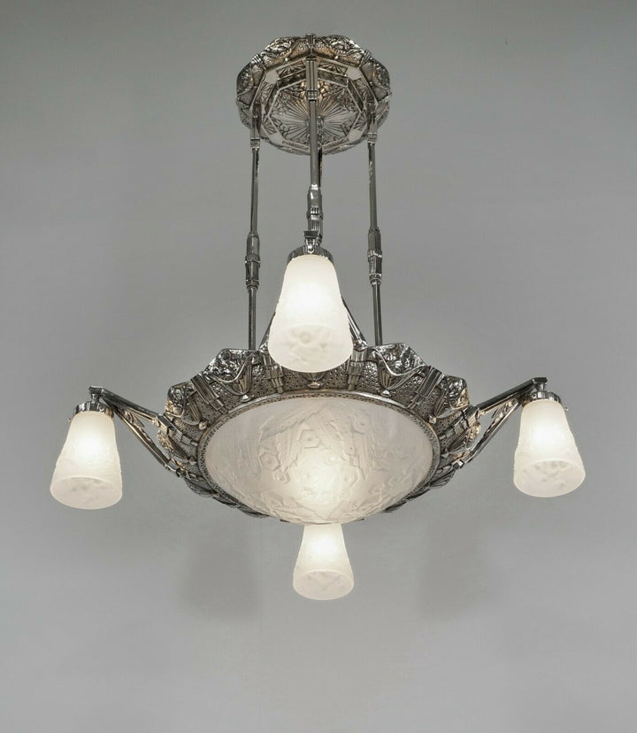 H.PETITOT & MULLER FRERES : French 1930 art deco chandelier