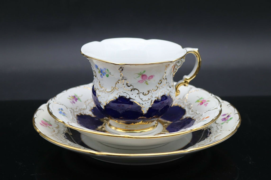 ★Grone様 【古マイセン】フルコバルト 金彩 フラワーブーケコーヒーセット① マイセンBフォームコーヒーセット、コバルトブルー、花に金彩