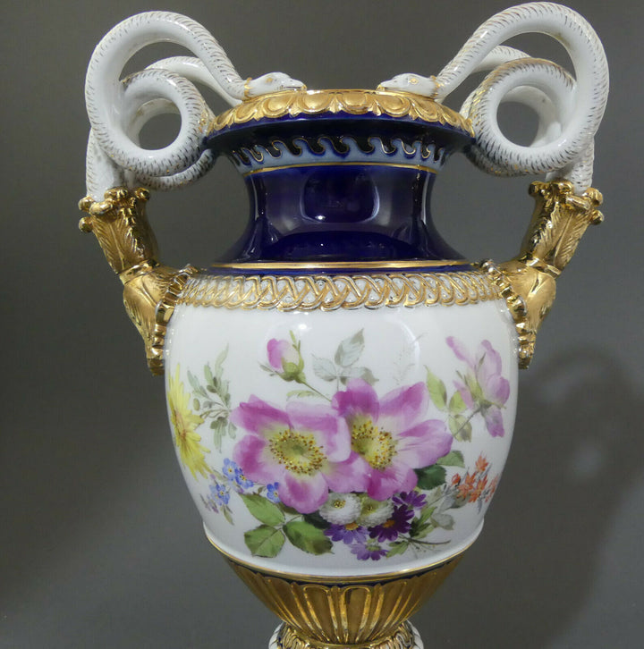  ⚔ Meissen Schlangenhenkelvase beidseitig Blumenbukett H.38,5cm 1.Wahl vor 1924
