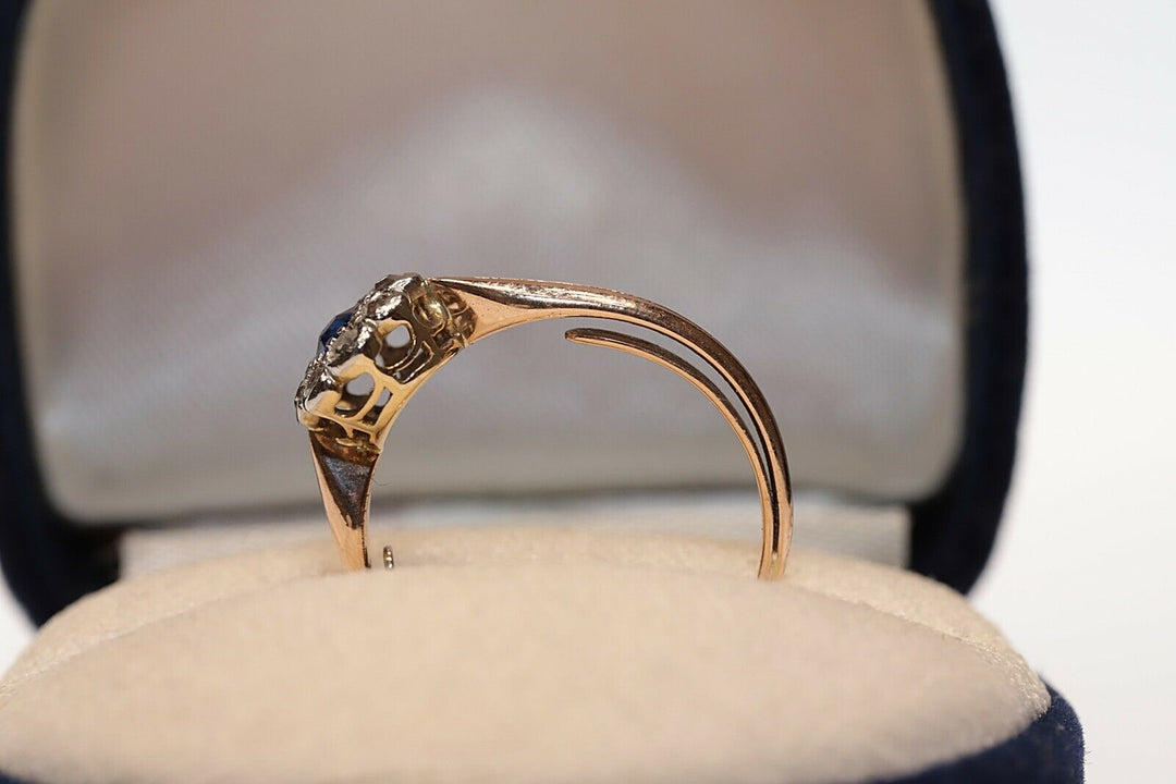 アンティーク オリジナル ヴィクトリアン 14K ナチュラルダイヤモンドとサファイアのリング